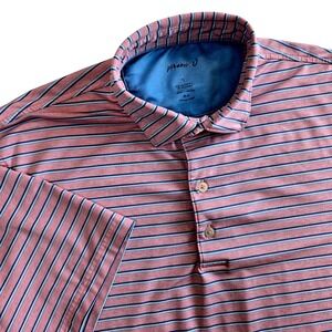 Johnnie-O Jett Mens Large Polo Shirt Taffy Pink Striped Golf Resort‎ Wear Preppy